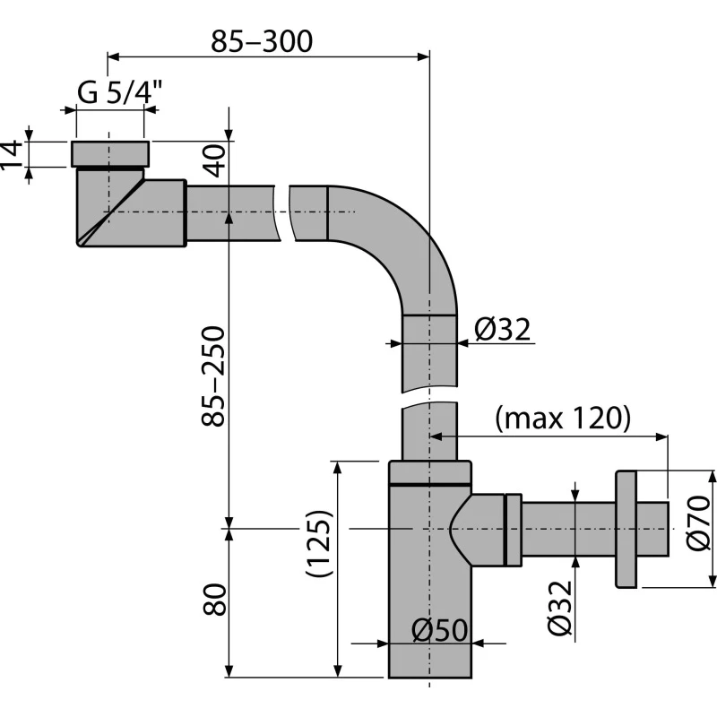 Alcaplast Design helytakarékos mosdószifon, krómozott