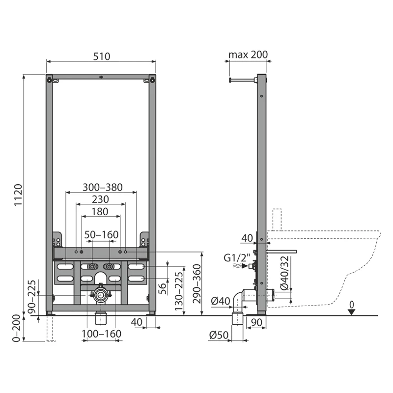 Alcaplast bidé szerelőelem 1120 fali