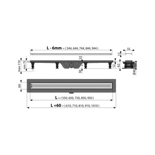 Alcaplast Simple zuhanyfolyóka peremmel perforált rácsokhoz, 550 mm, négyzet mintás