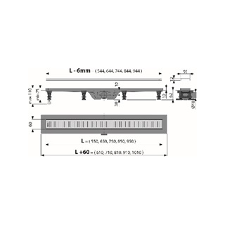 Alcaplast Simple zuhanyfolyóka peremmel perforált rácsokhoz, 750 mm, csík mintás