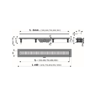 Alcaplast Simple zuhanyfolyóka peremmel perforált rácsokhoz, 850 mm, csík mintás