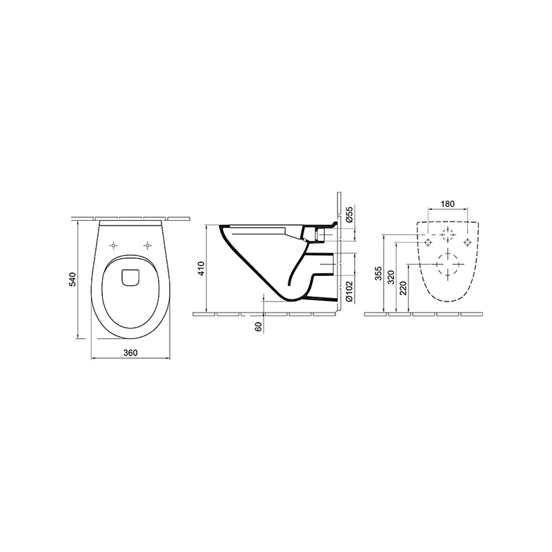 Alföldi Optic mélyöblítésű fali WC csésze, 360*540mm, Clean-Flush öblítéssel
