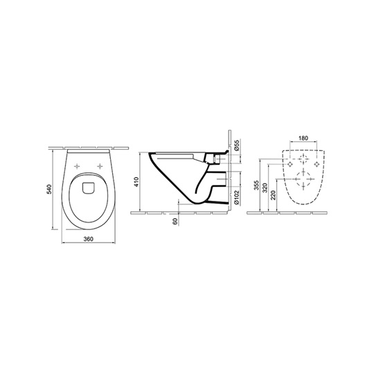 Alföldi Optic mélyöblítésű fali WC csésze, 360*540mm, Clean-Flush öblítéssel