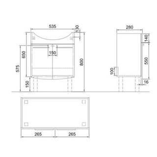 Alföldi mosdószekrény Easyplus mosdóval, Saval 2.0, két nyíló ajtó, falra-lábra szerelhető, 54 x 69 x 28 cm, fény. fehér