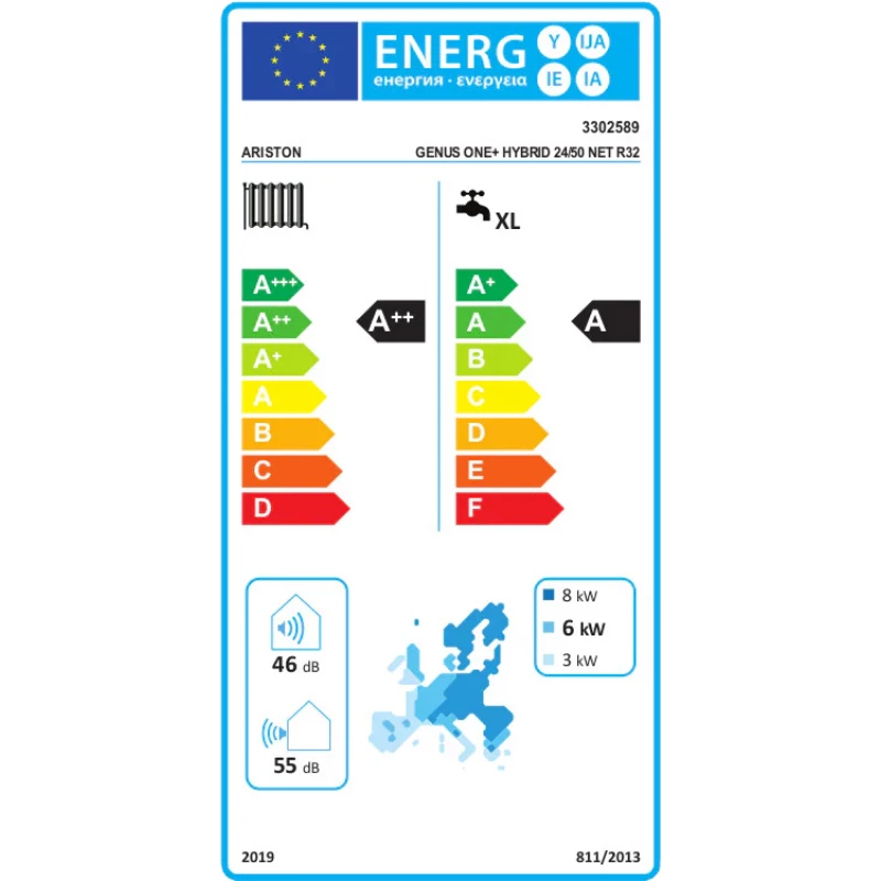 Ariston 24 kW-os fali kombi kondenzációs gázkazán 5,0 kW-os levegő/víz hőszivattyúval, GenusOne Hybrid 24/50 Net R32