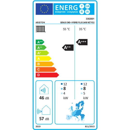 Ariston 24 kW-os fali kombi kondenzációs gázkazán 8,0 kW-os levegő/víz hőszivattyúval,GenusOne Hybrid Plus 24/80 Net R32