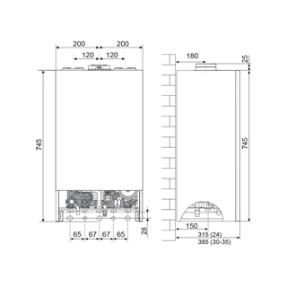 Ariston 30 kW-os fali fűtő kondenzációs gázkazán 12,0kW-os levegő/víz hőszivattyúval,GenusOne Hybrid P. 30/120 T Net R32