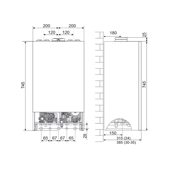 Ariston 30 kW-os fali fűtő kondenzációs gázkazán 12,0kW-os levegő/víz hőszivattyúval,GenusOne Hybrid P. 30/120 T Net R32