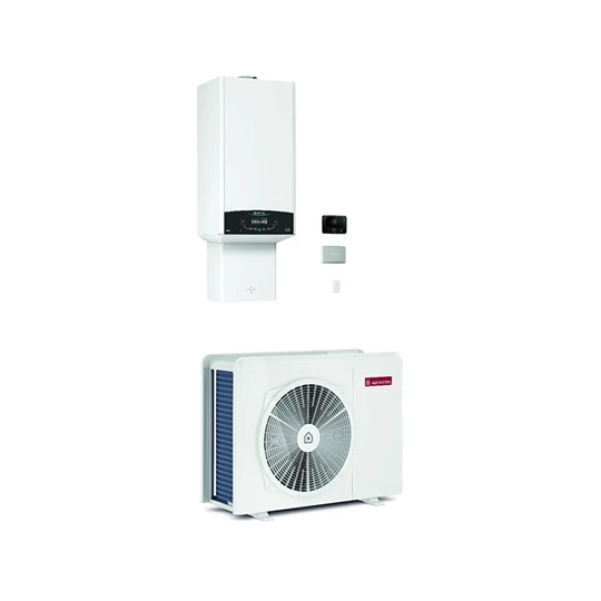 Ariston 30 kW-os fali fűtő kondenzációs gázkazán 8 kW-os levegő/víz hőszivattyúval, GenusOne Hybrid Plus 30/80 Net R32