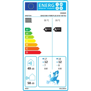 Ariston 35 kW-os fali fűtő kondenzációs gázkazán 15,0kW-os levegő/víz hőszivattyúval,GenusOne Hybrid P. 35/120 T Net R32