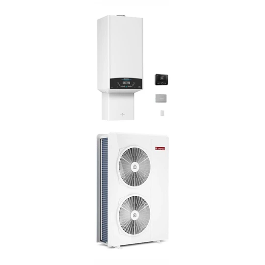 Ariston 35 kW-os fali kombi kondenzációs gázkazán 12,0 kW-os levegő/víz hőszivattyúval, GenusOne Hybrid 35/120 T Net R32