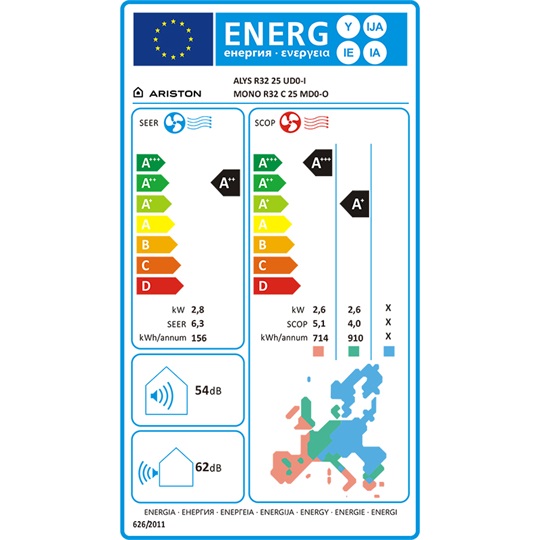 Ariston Alys 25 R32,Inverteres fali split klímaberendezés R32 hűtőközeggel, 2,8kW hűtőteljesítménnyel  /3381405;3381251/