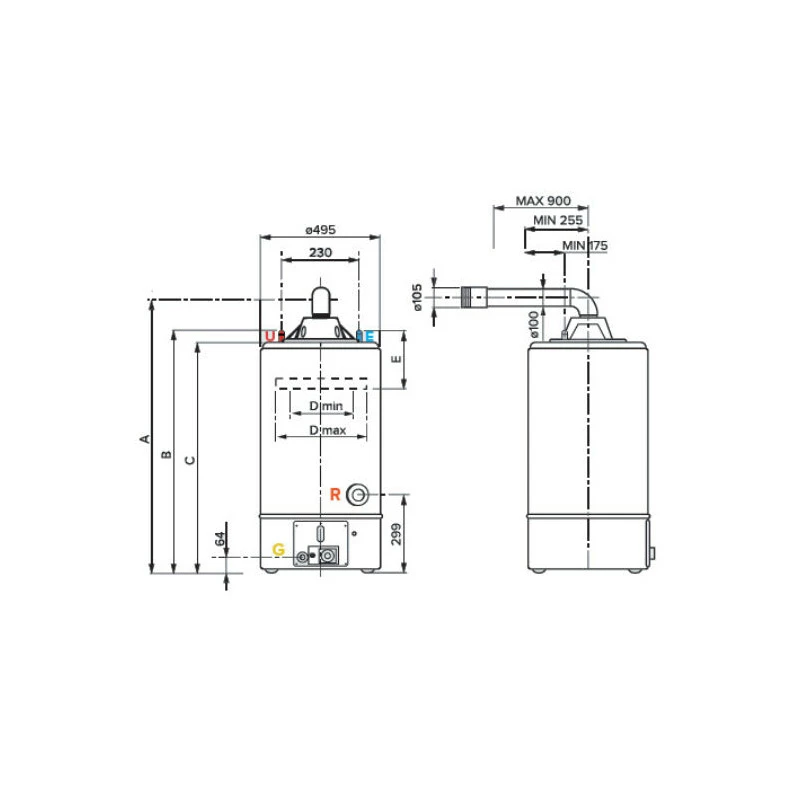 Ariston S/SGA BF X 120 EE parapetes gázboiler, álló, 120 l