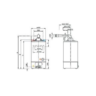 Ariston gázboiler, parapetes, álló, S/SGA BF X 120 EE, 120 literes, alacsony NoX