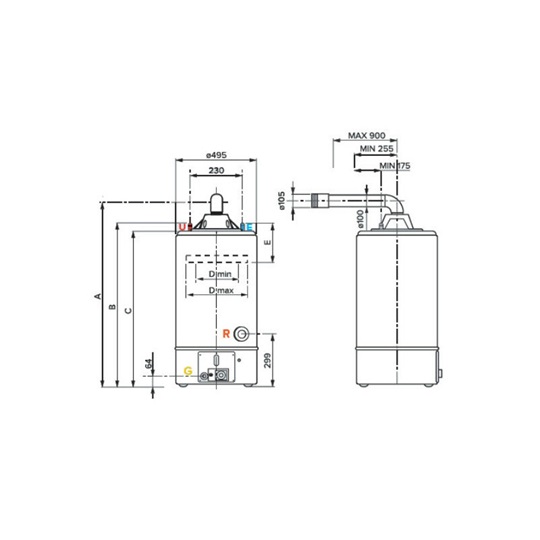 Ariston gázboiler, parapetes, álló, S/SGA BF X 120 EE, 120 literes, alacsony NoX