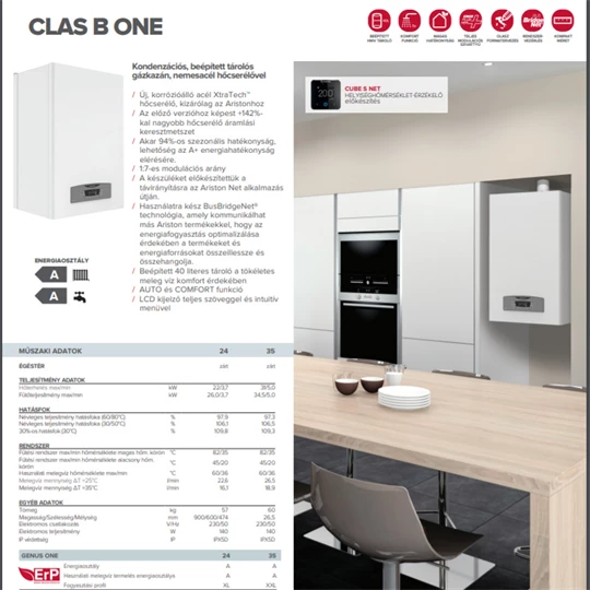 Ariston Clas B One 24 EU kondenzációs kombi gázkazán beépített tárolóval