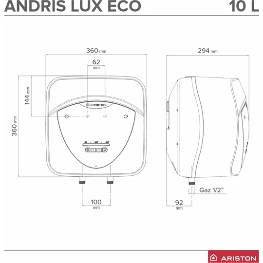 Ariston AN LUX ECO 10U/5 EU villanybojler, 10 literes, ECO funkcióval, LCD kijelzővel, alsó elhelyezésű