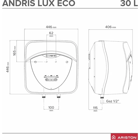 Ariston AN LUX ECO 30/5 EU villanybojler, 30 literes, ECO funkcióval, LCD kijelzővel, felső elhelyezésű