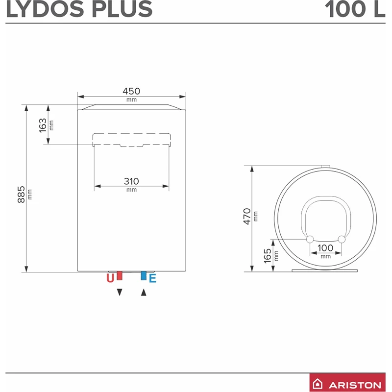 Ariston LYDOS PLUS 100 V 1,8K EN EU villanybojler, 100 literes, Eco funkció, LED kijelző, programozható