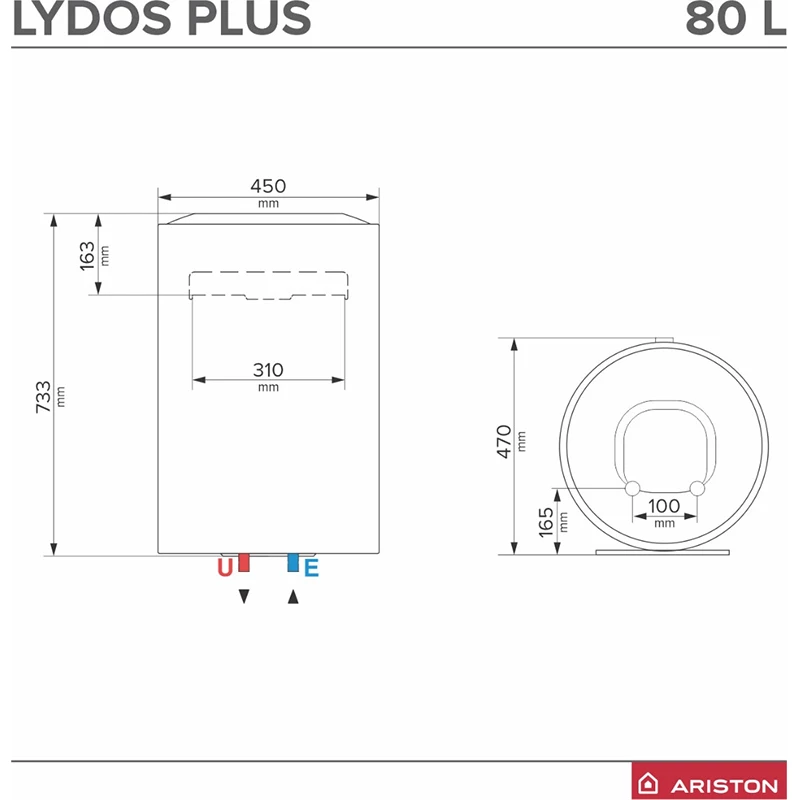 Ariston LYDOS PLUS 80 V 1,8K EN EU villanybojler, 80 literes, Eco funkció, LED kijelző, programozható