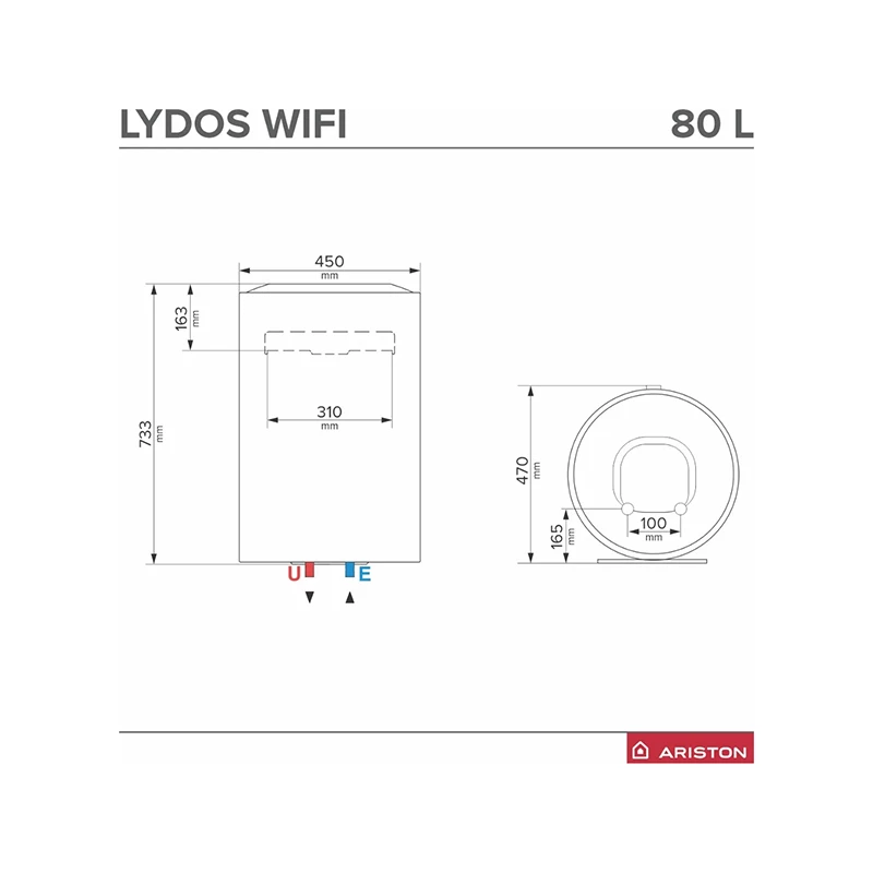 Ariston LYDOS WIFI 80 V 1,8K EU villanyboiler, 80 literes, Eco funkció, LED kijelző, programozható, WiFi-vel