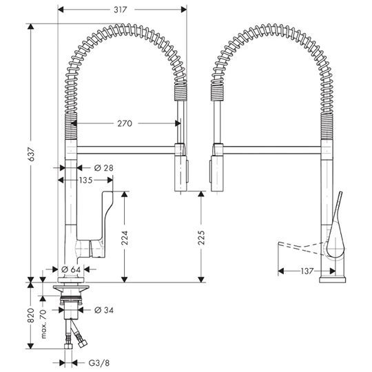 Axor Citterio Semi-Pro egykaros konyhai csaptelep DN15, króm