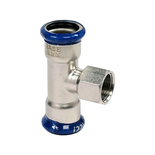 BASE PRESS-M rozsdamentes acél T-idom, belső menetes, 22 mm - 1/2" - 22 mm, 1.4404 - 316L