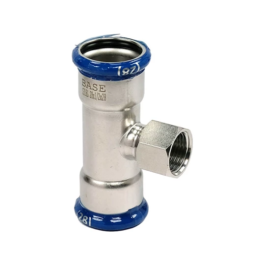 BASE PRESS-M rozsdamentes acél T-idom, belső menetes, 28 mm - 1/2" - 28 mm, 1.4404 - 316L