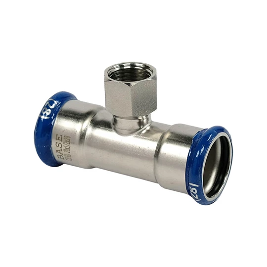 BASE PRESS-M rozsdamentes acél T-idom, belső menetes, 28 mm - 1/2" - 28 mm, 1.4404 - 316L