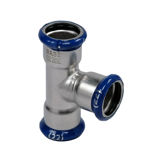 BASE PRESS-M rozsdamentes acél T-idom, egál, 22 mm, 1.4404 - 316L