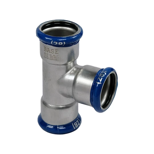 BASE PRESS-M rozsdamentes acél T-idom, egál, 28 mm, 1.4404 - 316L