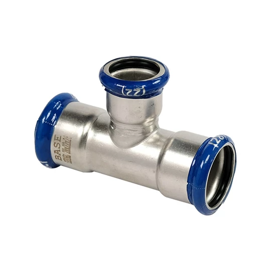 BASE PRESS-M rozsdamentes acél T-idom, szűkített, 28 - 22 - 28 mm, 1.4404 - 316L