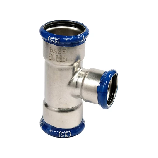 BASE PRESS-M rozsdamentes acél T-idom, szűkített, 35 - 28 - 35 mm, 1.4404 - 316L