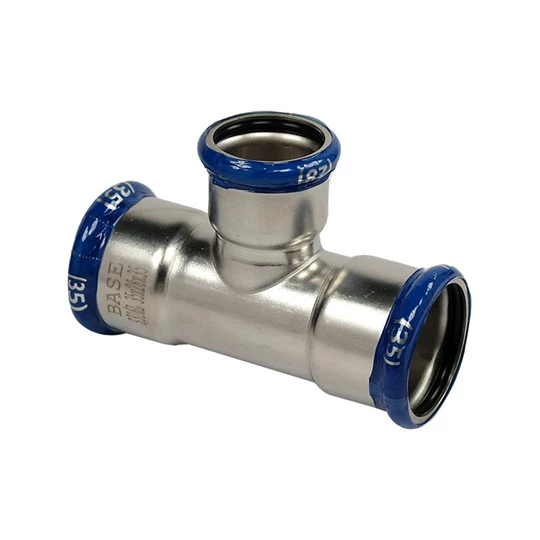 BASE PRESS-M rozsdamentes acél T-idom, szűkített, 35 - 28 - 35 mm, 1.4404 - 316L