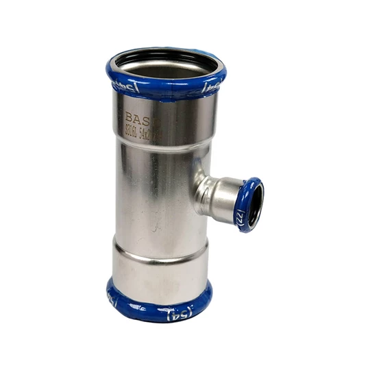 BASE PRESS-M rozsdamentes acél T-idom, szűkített, 54 - 22 - 54 mm, 1.4404 - 316L