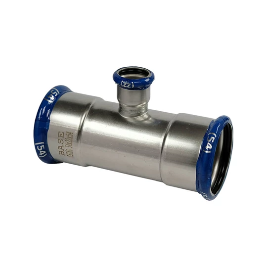 BASE PRESS-M rozsdamentes acél T-idom, szűkített, 54 - 22 - 54 mm, 1.4404 - 316L