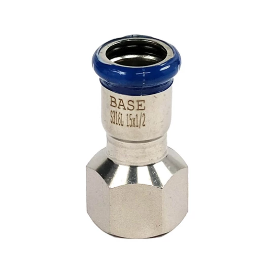 BASE PRESS-M rozsdamentes acél csatlakozó idom, belső menetes, 15 mm - 1/2" BM, 1.4404 - 316L