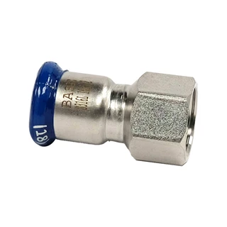 BASE PRESS-M rozsdamentes acél csatlakozó idom, belső menetes, 18 mm - 1/2" BM, 1.4404 - 316L