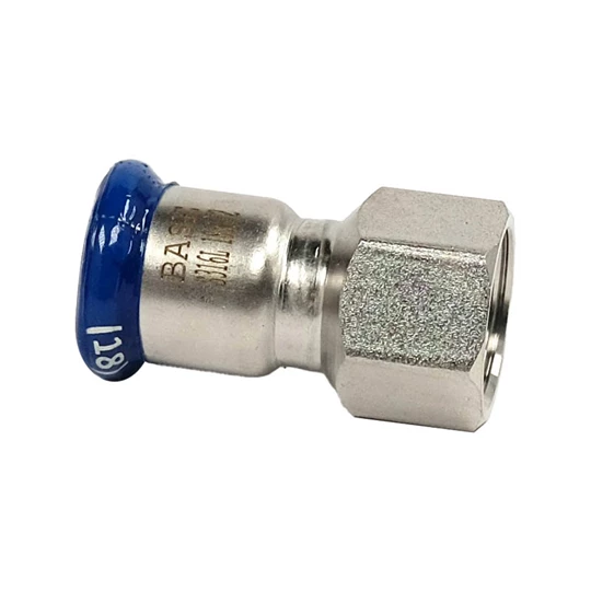 BASE PRESS-M rozsdamentes acél csatlakozó idom, belső menetes, 18 mm - 1/2" BM, 1.4404 - 316L