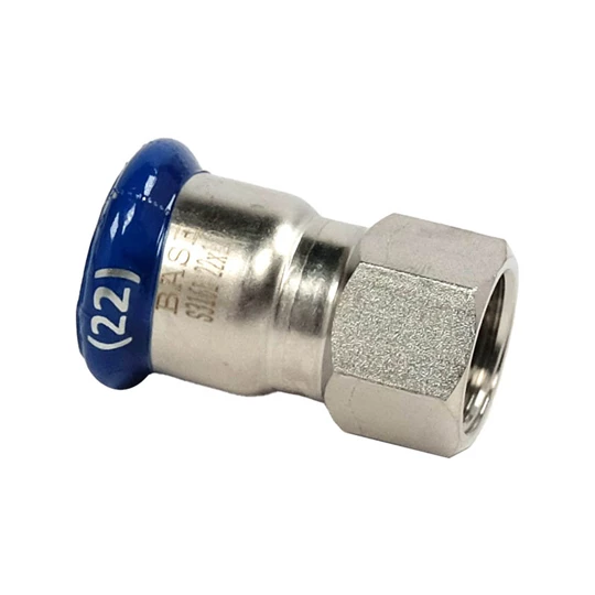 BASE PRESS-M rozsdamentes acél csatlakozó idom, belső menetes, 22 mm - 1/2" BM, 1.4404 - 316L