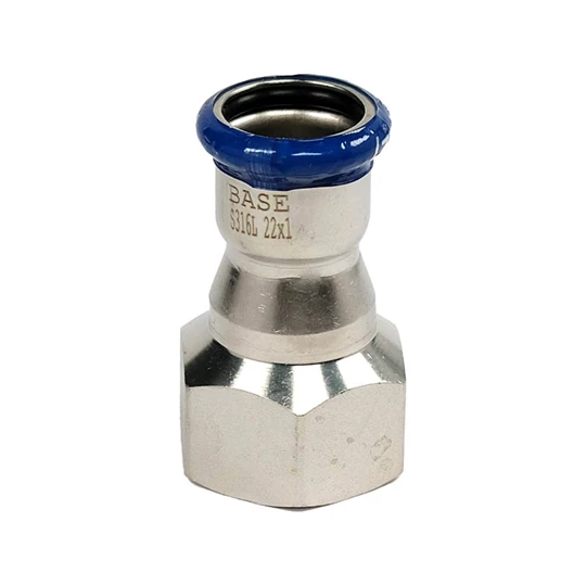 BASE PRESS-M rozsdamentes acél csatlakozó idom, belső menetes, 22 mm - 1" BM, 1.4404 - 316L