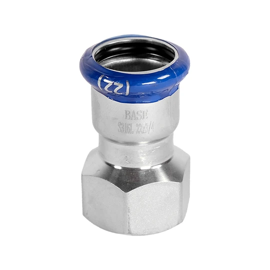 BASE PRESS-M rozsdamentes acél csatlakozó idom, belső menetes, 22 mm - 3/4" BM, 1.4404 - 316L