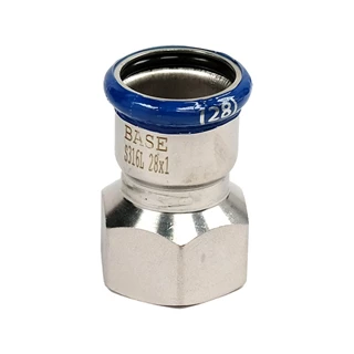 BASE PRESS-M rozsdamentes acél csatlakozó idom, belső menetes, 28 mm - 1" BM, 1.4404 - 316L