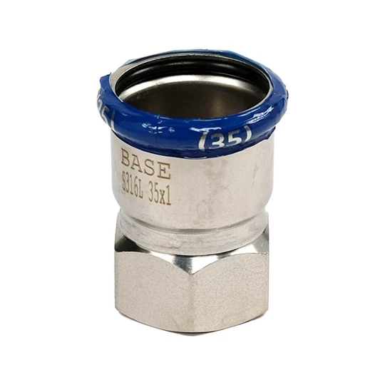 BASE PRESS-M rozsdamentes acél csatlakozó idom, belső menetes, 35 mm - 1" BM, 1.4404 - 316L