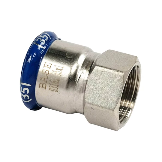 BASE PRESS-M rozsdamentes acél csatlakozó idom, belső menetes, 35 mm - 1" BM, 1.4404 - 316L