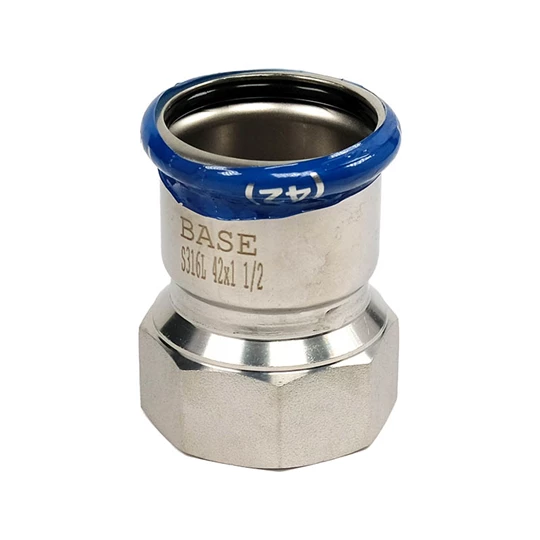 BASE PRESS-M rozsdamentes acél csatlakozó idom, belső menetes, 42 mm - 6/4" BM, 1.4404 - 316L