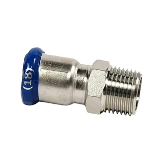 BASE PRESS-M rozsdamentes acél csatlakozó idom, külső menetes, 18 mm - 1/2" KM, 1.4404 - 316L