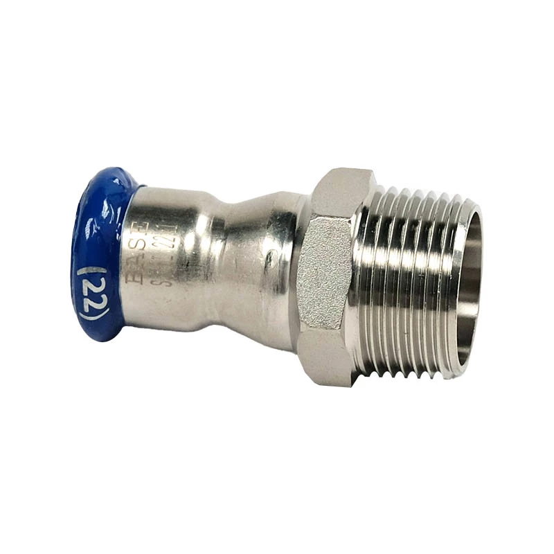 BASE PRESS-M rozsdamentes acél csatlakozó idom, külső menetes, 22 mm - 1" KM, 1.4404 - 316L