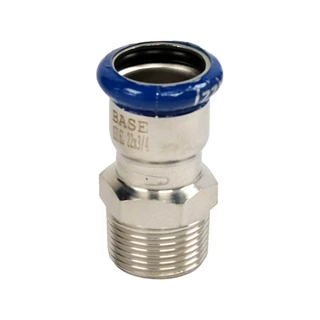 BASE PRESS-M rozsdamentes acél csatlakozó idom, külső menetes, 22 mm - 3/4" KM, 1.4404 - 316L