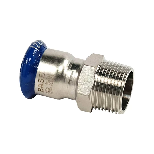 BASE PRESS-M rozsdamentes acél csatlakozó idom, külső menetes, 22 mm - 3/4" KM, 1.4404 - 316L